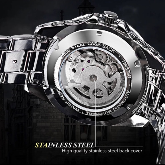 Forsining Skeleton Carved Tourbillon Mechanical Watches Moon Dial Mens Watch - Picture 6 of 11